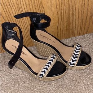 Black and White Chevron Wedges 7 1/2